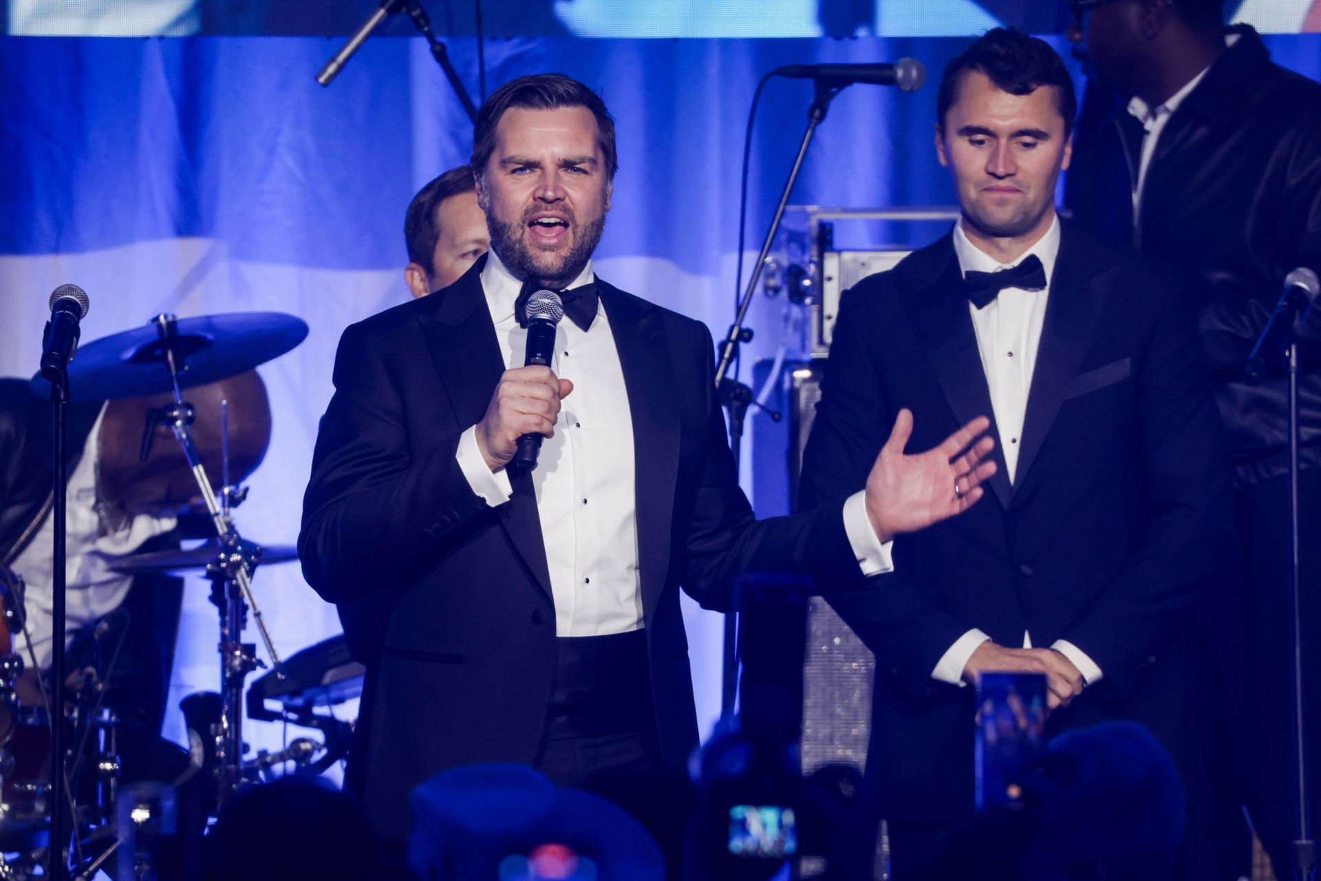 Vice President JD Vance on stage with Charlie Kirk during the Turning Point USA Inaugural-Eve Ball at the Salamander Hotel on January 19, 2025 (Image via Getty)