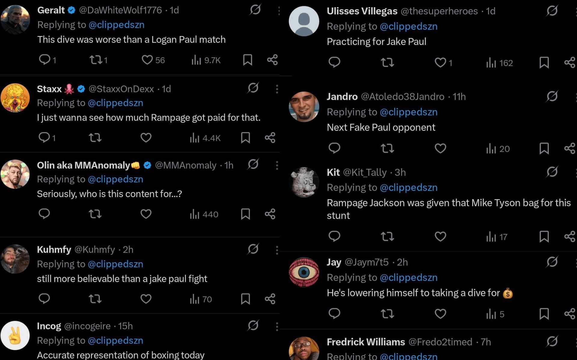 Fans&#039; reaction to Quinton &#039;Rampage&#039; Jackson&#039;s sparring session with N3ON. [Screenshots courtesy: @clippedszn on X]