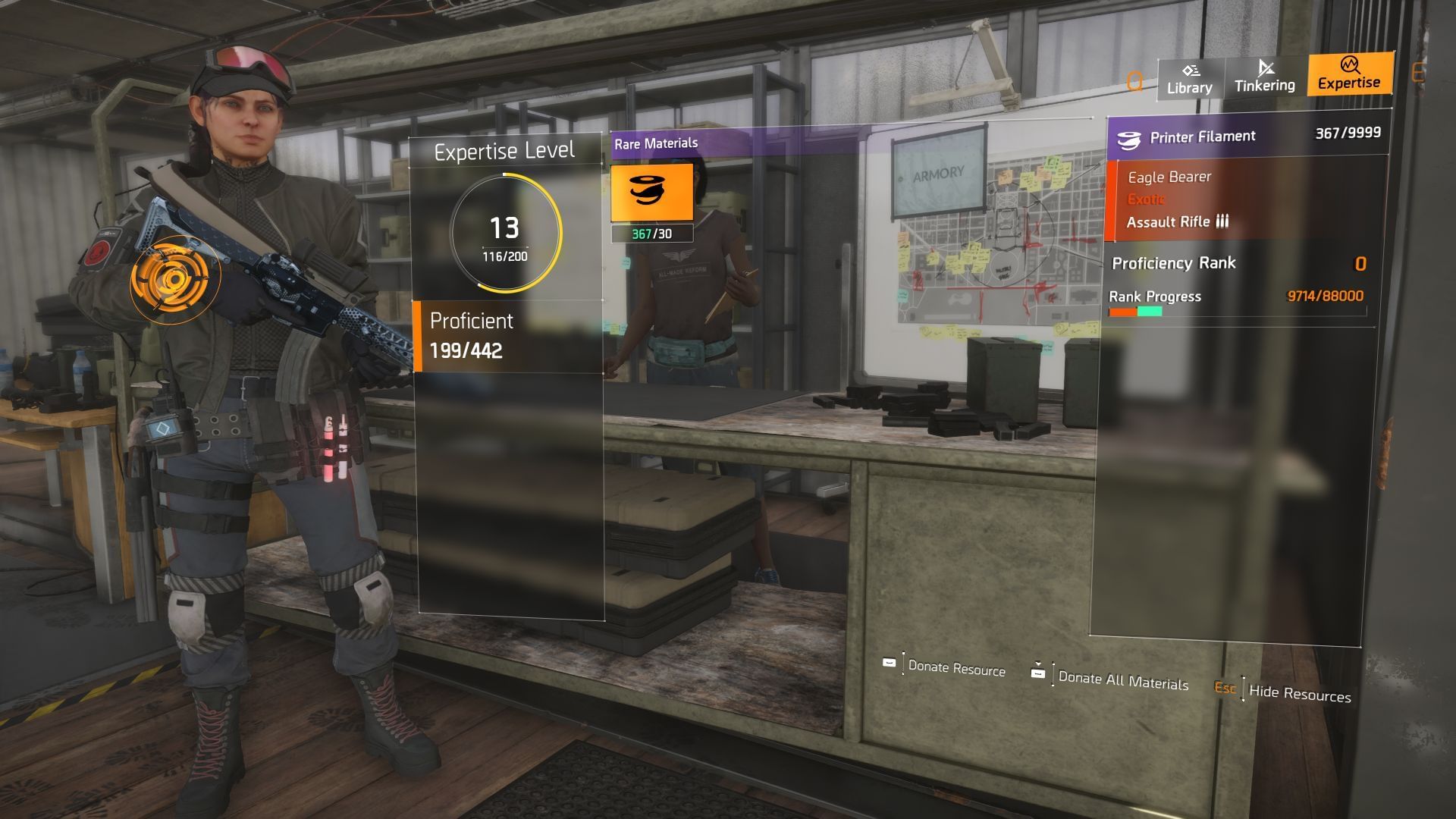 Donate Printer filaments to gain Proficiency XP in The Division 2 (Image via SK Gaming, Ubisoft)
