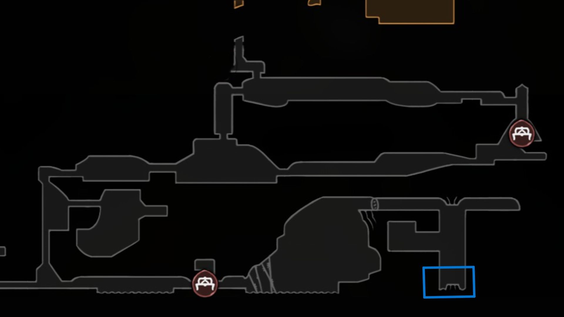 The blue marking box indicates the location of the Silk Soar in Hollow Knight Silksong (Image via Team Cherry)