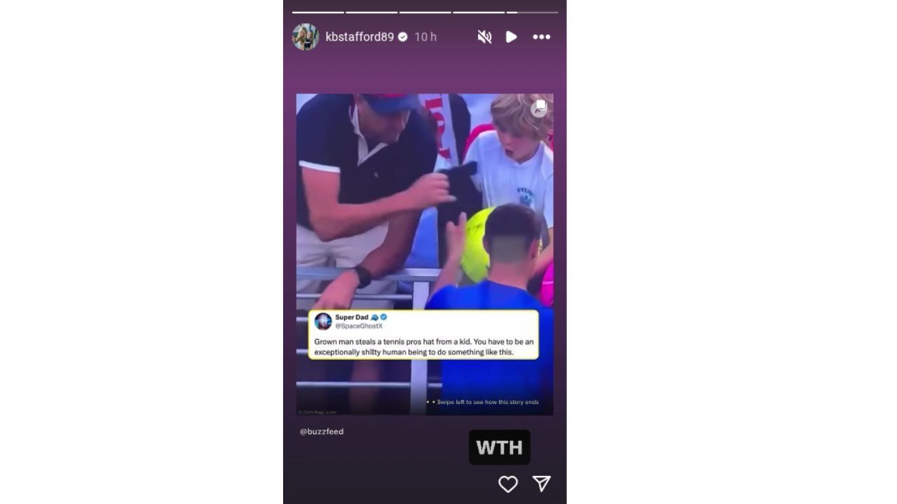 Matthew Stafford&rsquo;s wife, Kelly, sends 1-word message on grown man stealing Kamil Majchrzak&rsquo;s hat from kid at US Open