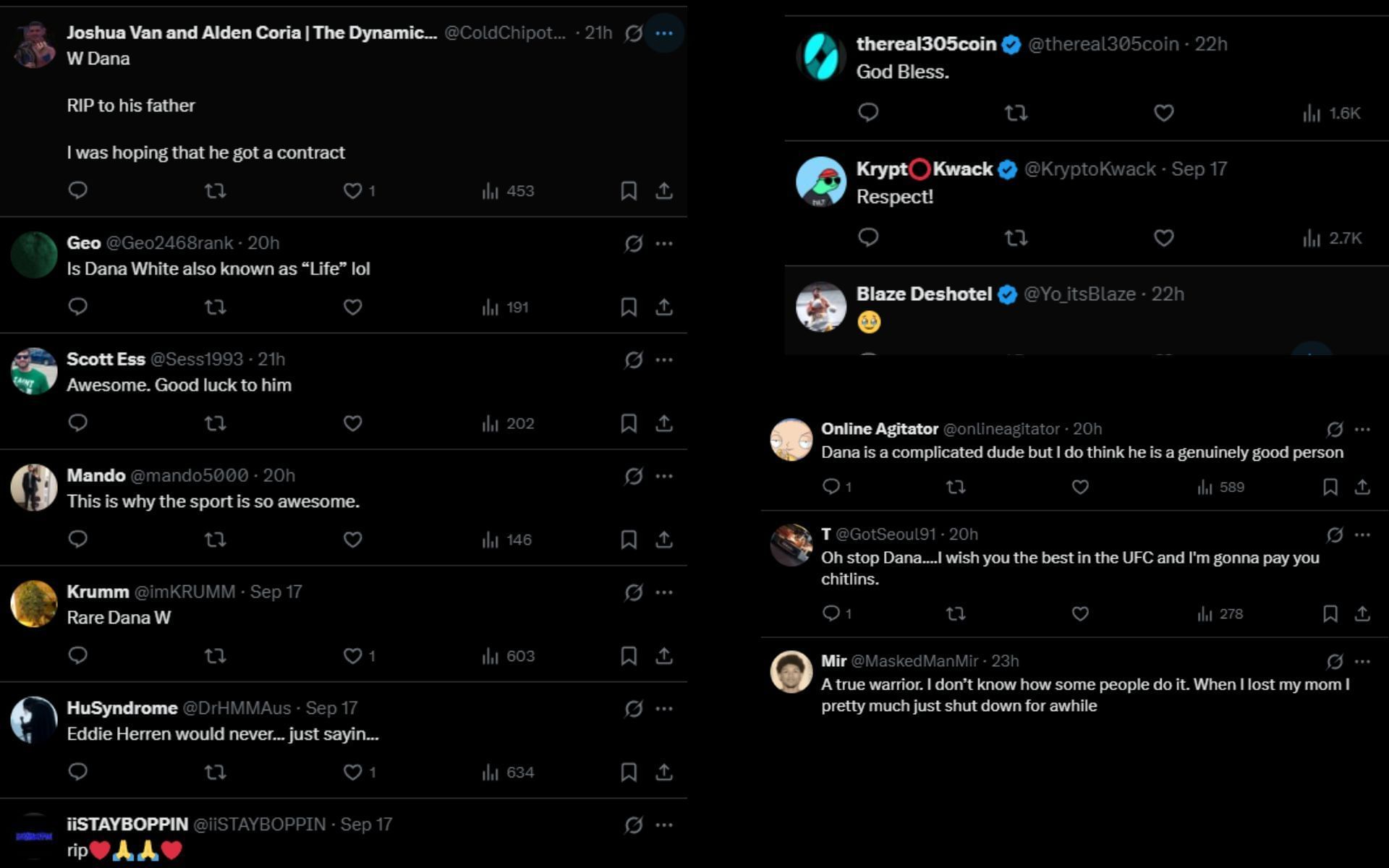 Fans react to Dana White&#039;s gesture for a Contender Series participant. [Screenshots courtesy: @HappyPunch on X]