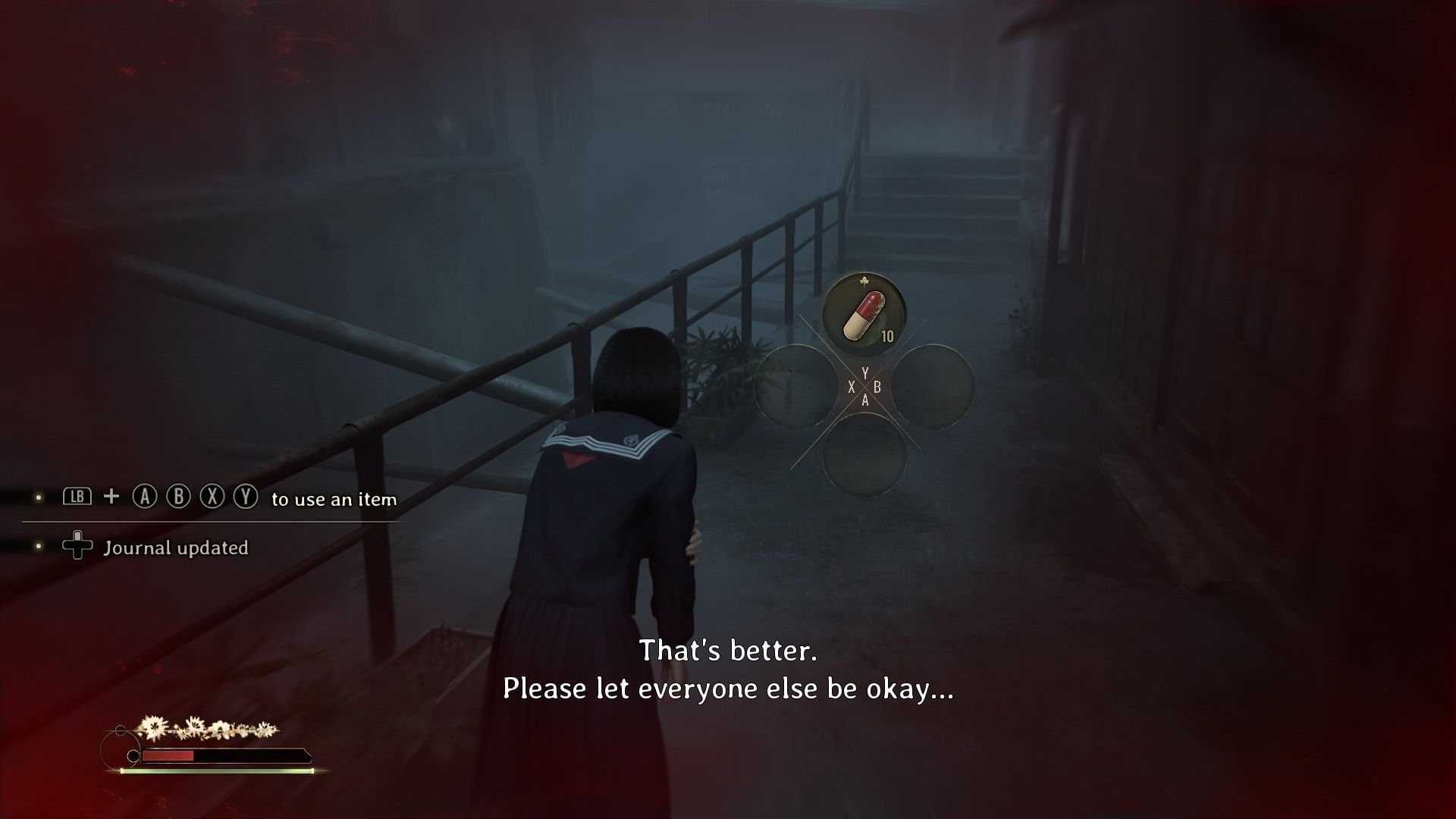 Take painkillers to recover in Silent Hill F (Image via KONAMI)