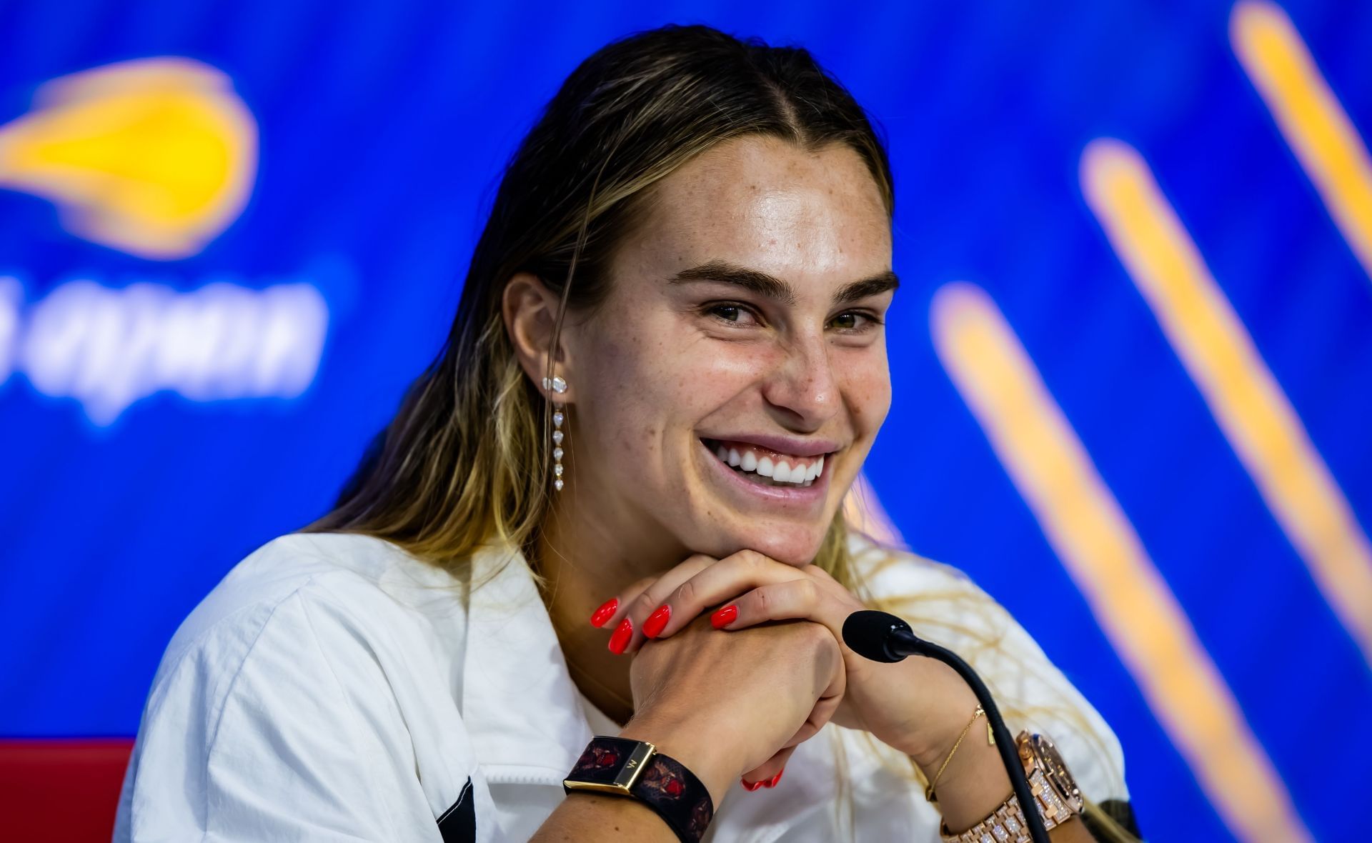 Sabalenka at the post-match press conference at the 2025 US Open (Getty)