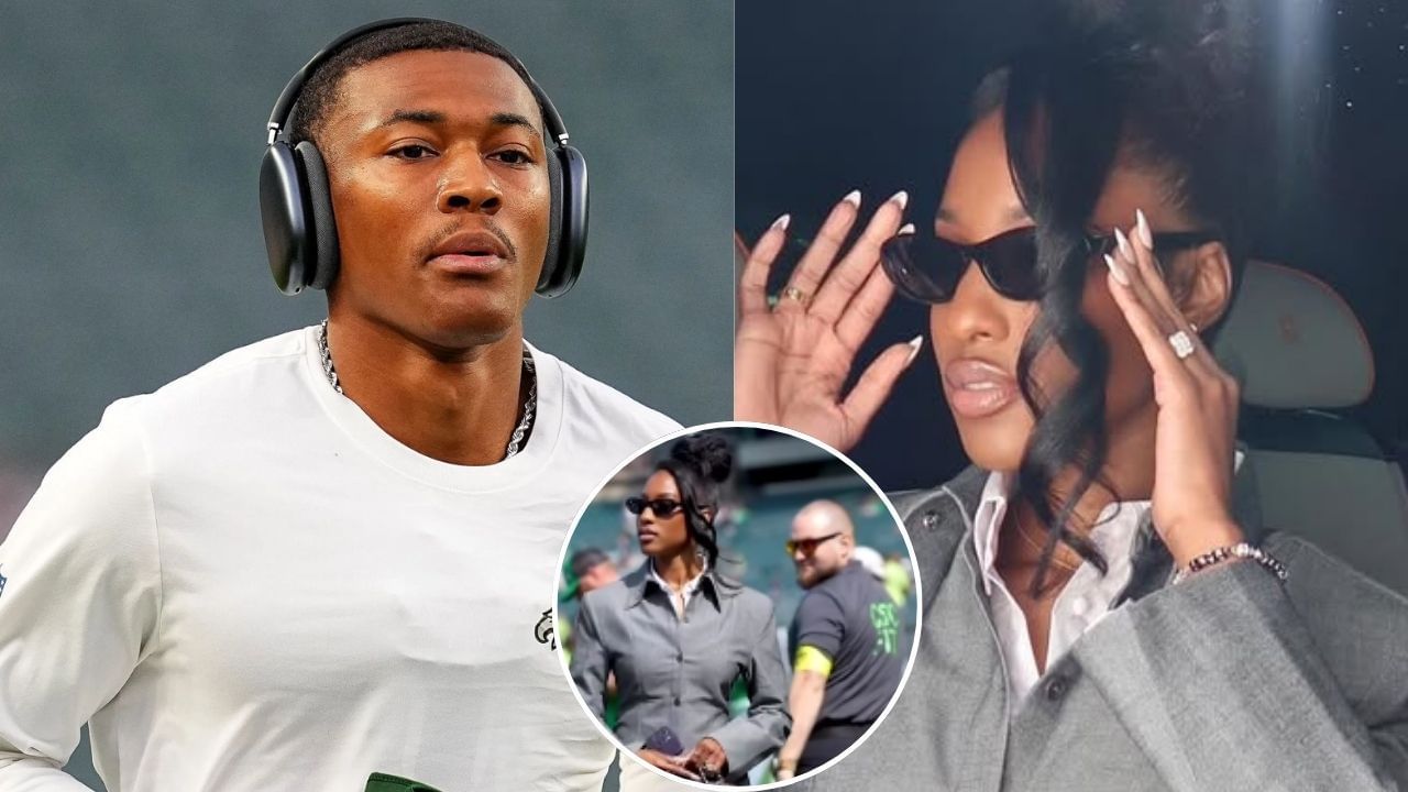 Devonta Smith issues clear warning to security guard checking out fianc&eacute;e Mya Danielle in mini shorts at Eagles vs. Rams Week 3 game