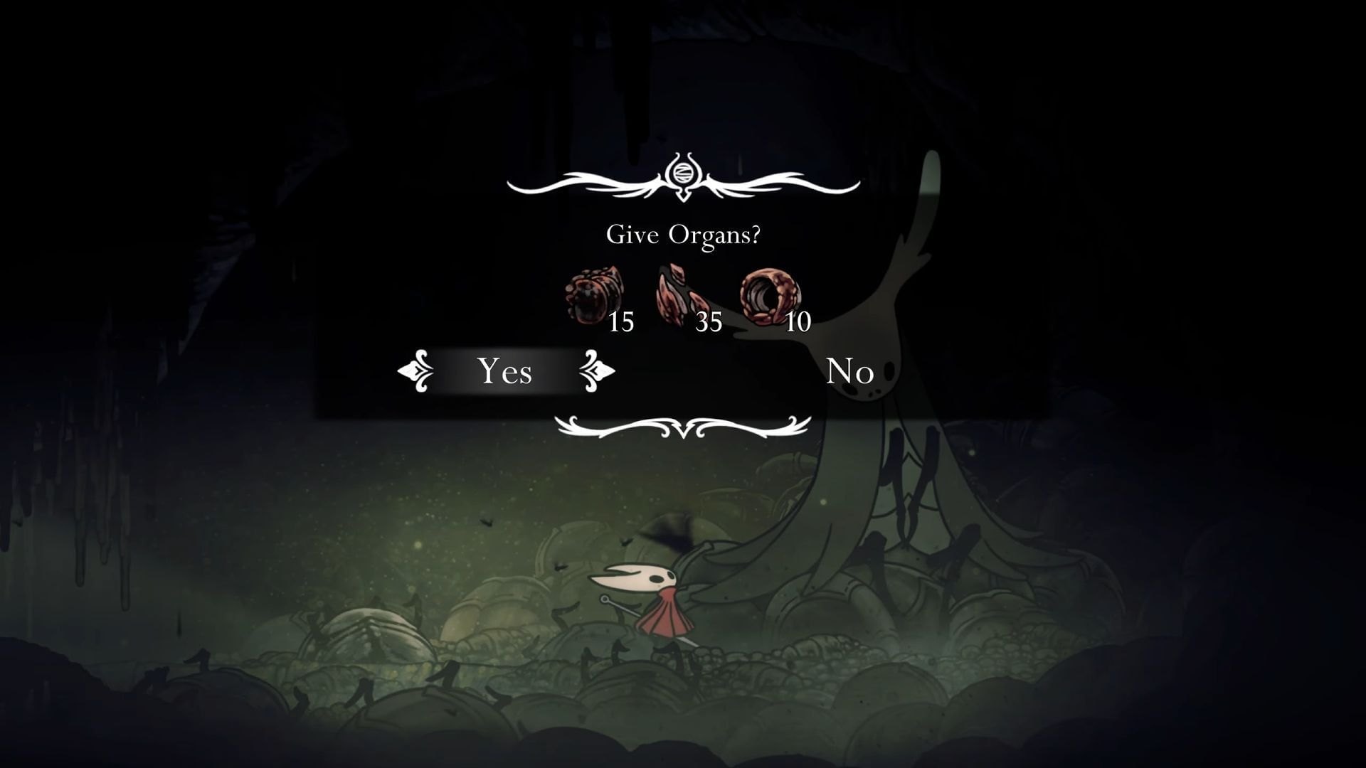 Give the organs to the Huntress for Broodfeast wish in Hollow Knight Silksong (Image via Team Cherry || YouTube@/aerovale)