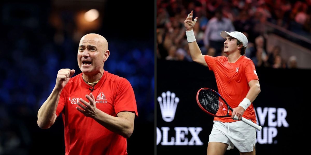 Andre Agassi (L) and Joao Fonseca at the Laver Cup 2025. (Photos: Getty)