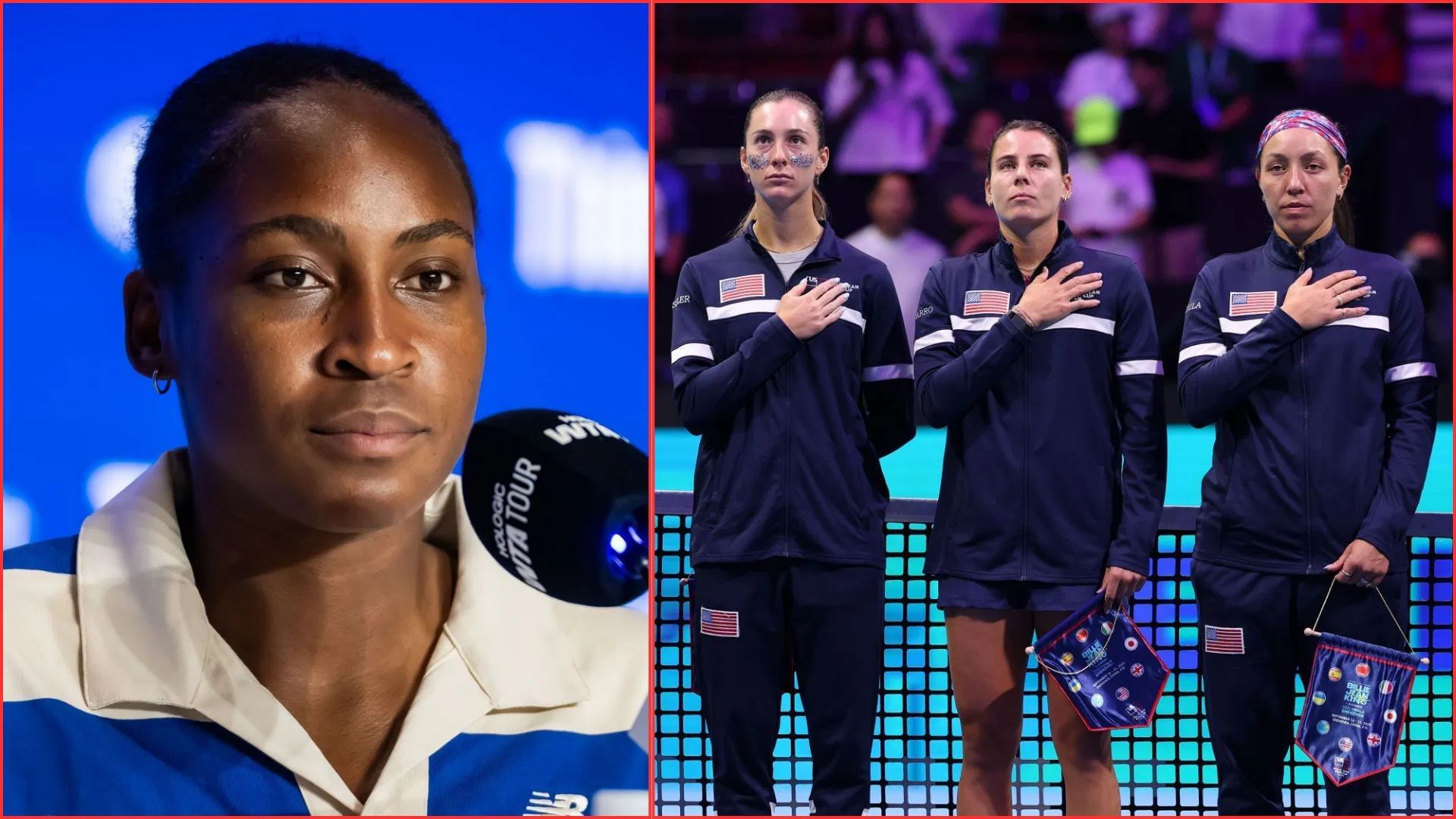 Coco Gauff (L) Team USA at the BJK Cup (R) | Getty