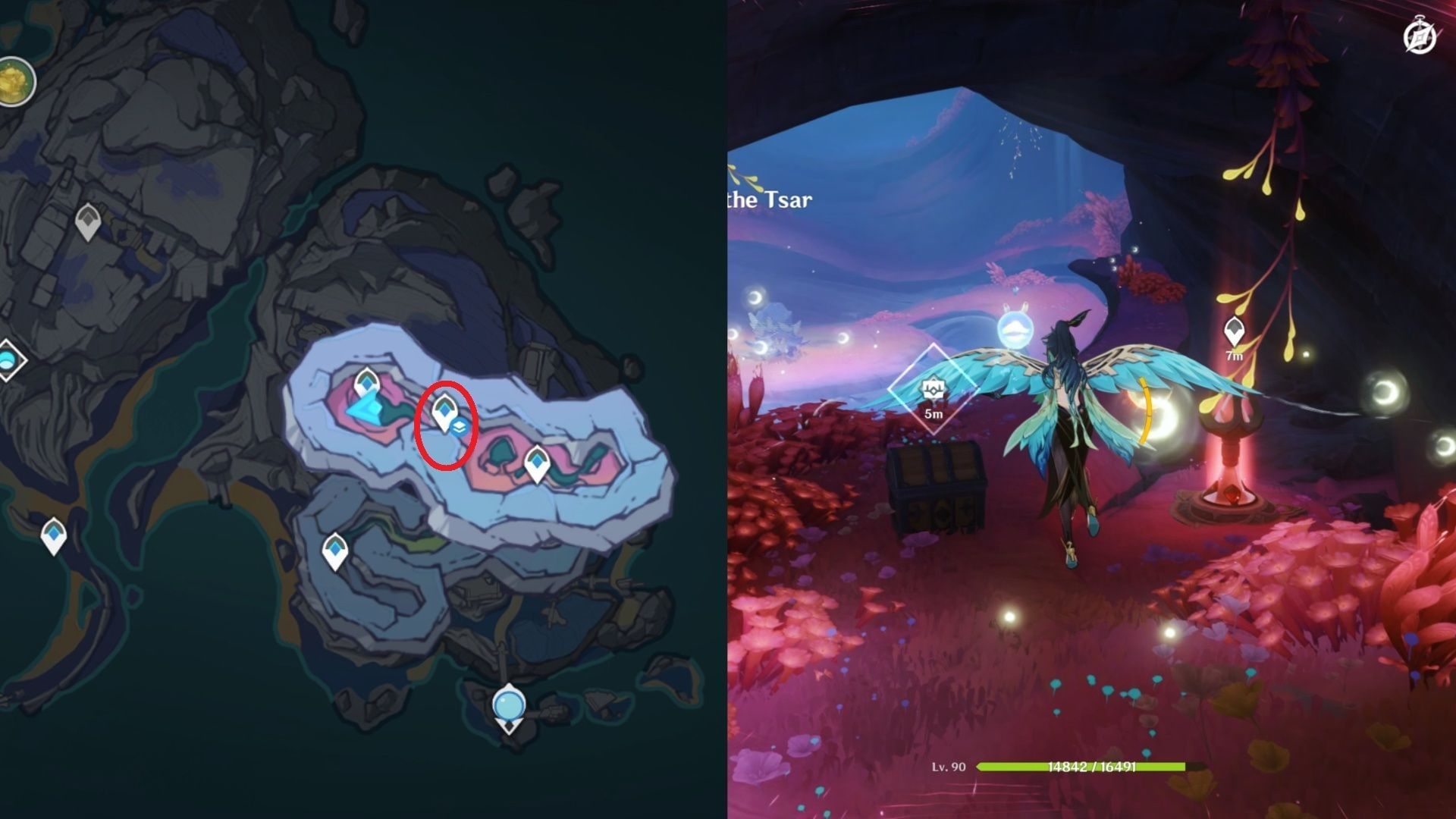 Underground area teleport waypoint in Crab Tsar&#039;s Palace (Image via HoYoverse)