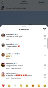 Plus de réactions à l'engagement de Savio et Arnaldi (source: Instagram / Miasavio)