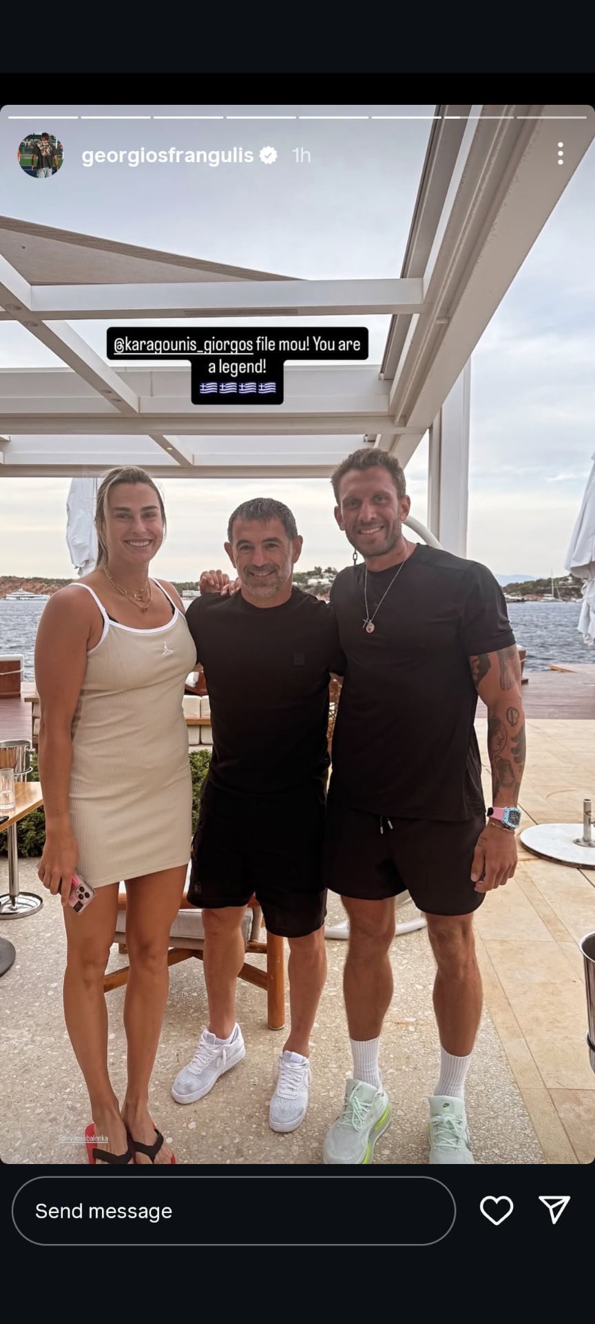 Aryna Sabalenka&#039;s boyfriend, Georgios, shares a picture with famous Greek Soccer player Giorgios Karagounis (Source: Instagram)