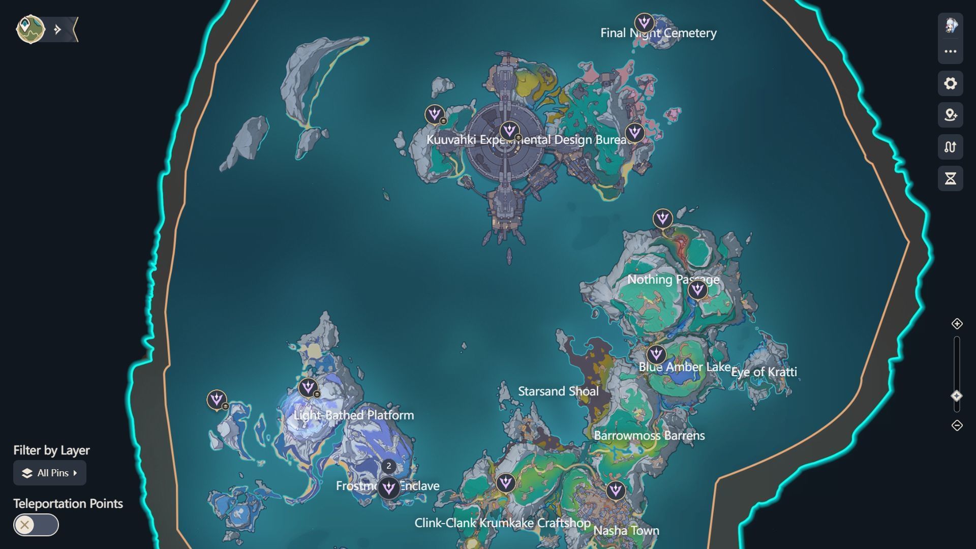 Nod-Krai viewpoint locations (Image via HoYoLab Teyvat Interactive Map)