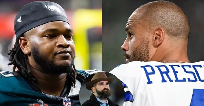 Jason Kelce takes cryptic shot at Dak Prescott as video of Cowboys QB spitting first towards Jalen Carter goes viral hours after spitgate controversy