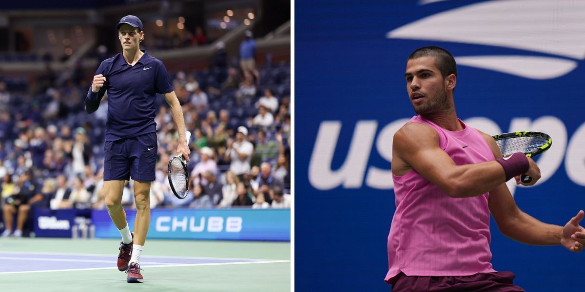 Day 13 schedule for the 2025 US Open, ft. Jannik Sinner (L), Carlos Alcaraz (R), Source: Getty Images