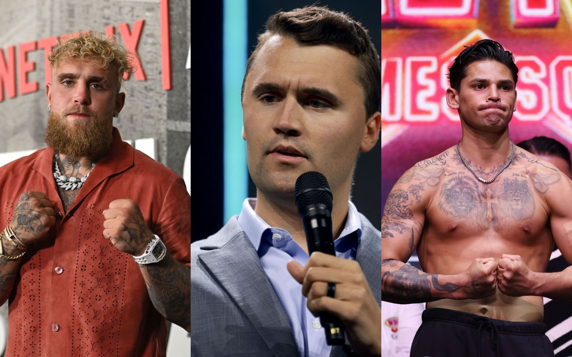 Jake Paul (left) and Ryan Garcia (right) are upset by Charlie Kirk