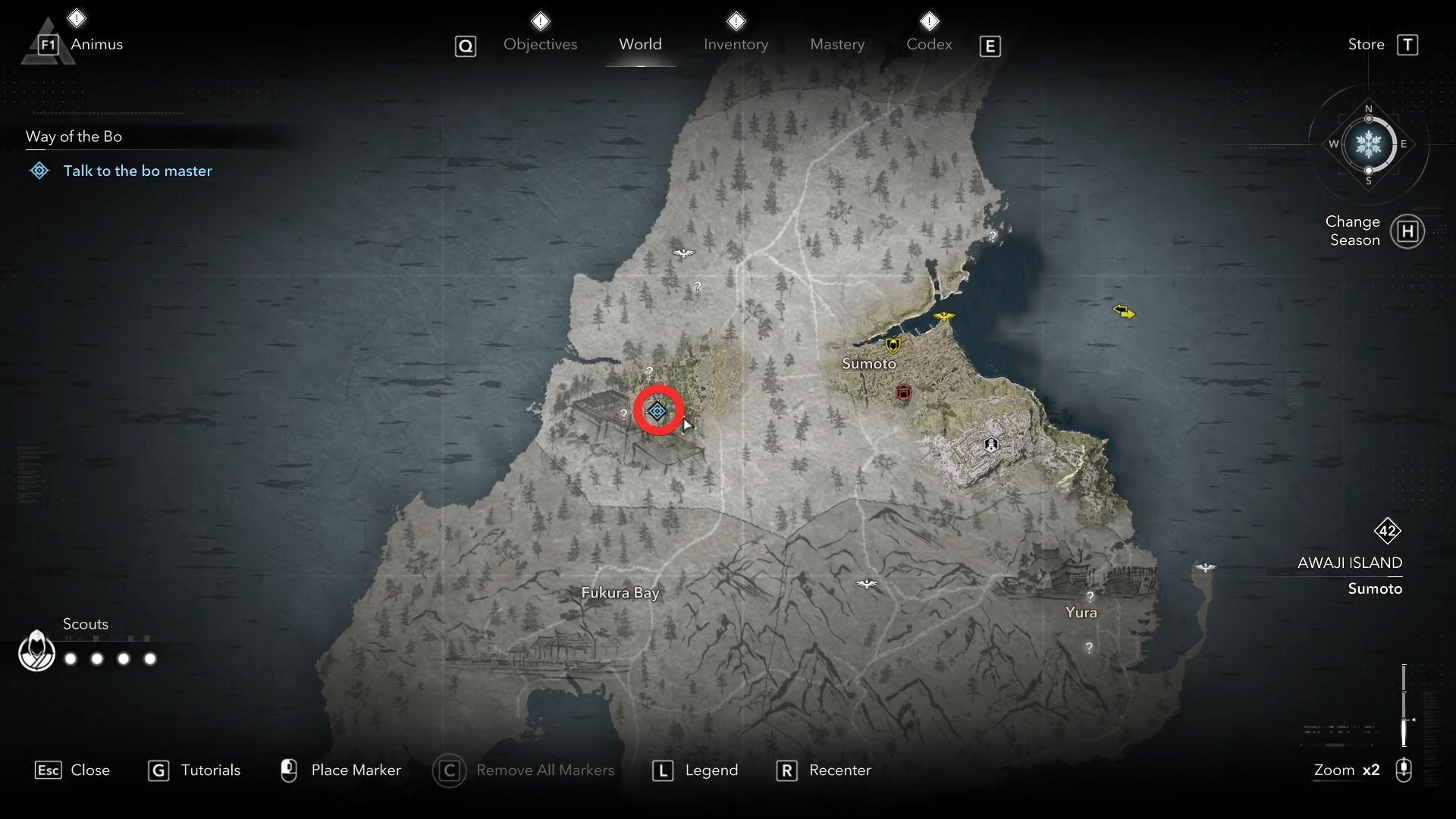 The Bo master&#039;s location on the map (Image via Ubisoft)