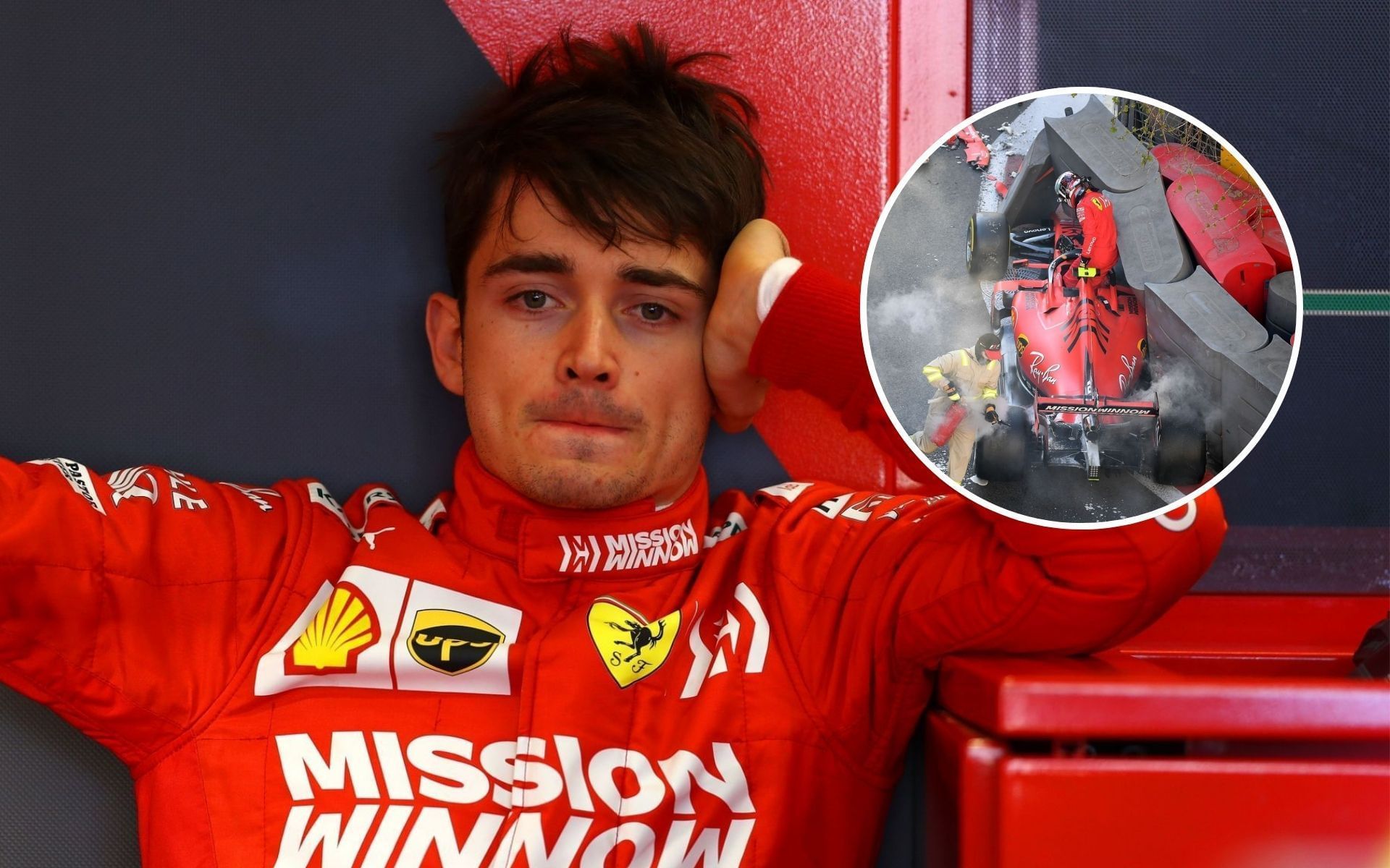 Charles Leclerc after crashing his Ferrari SF90 during the qualifying for the 2019 Azerbaijan GP
