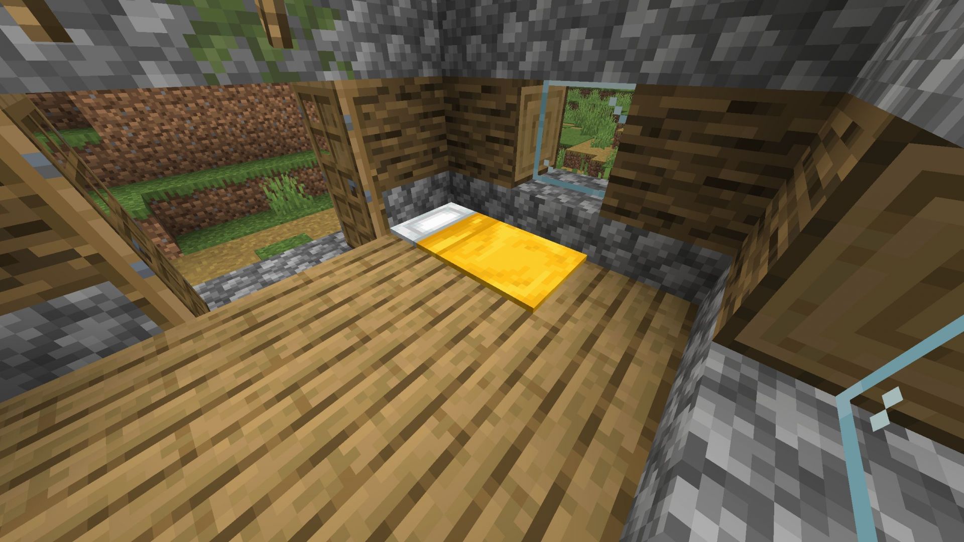 A recessed bed can give a unique Japanese bedroom vibe in Minecraft (Image via Sportskeeda Gaming || Mojang Studios)