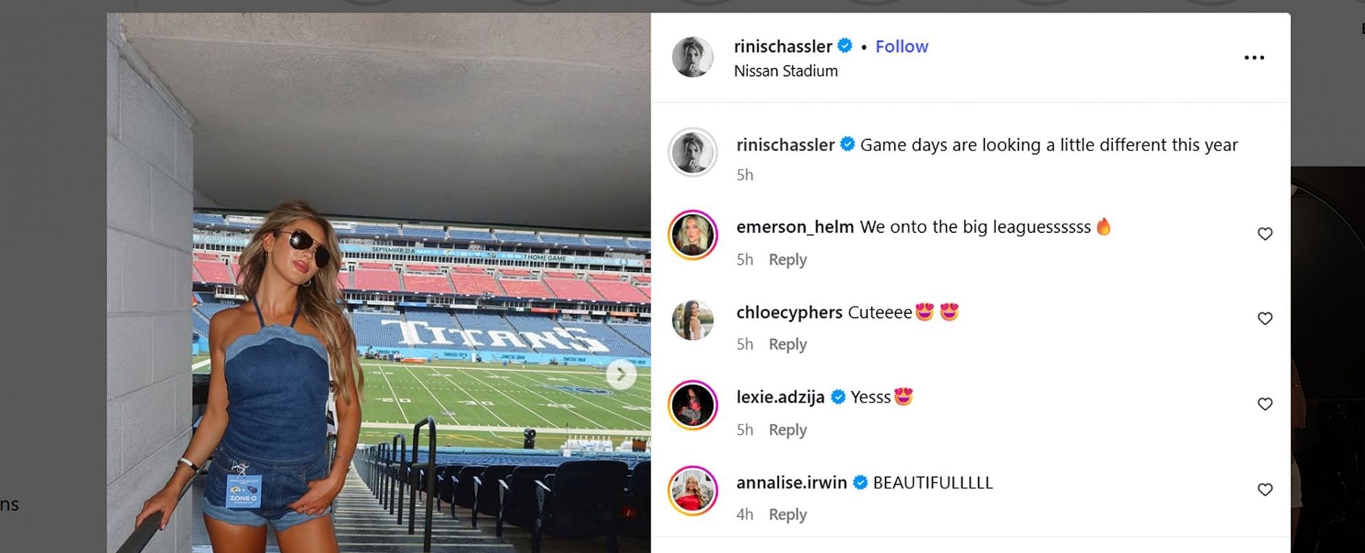 Gunnar Helm&#039;s girlfriend&#039;s gameday outfit/ Instagram@rinischassler