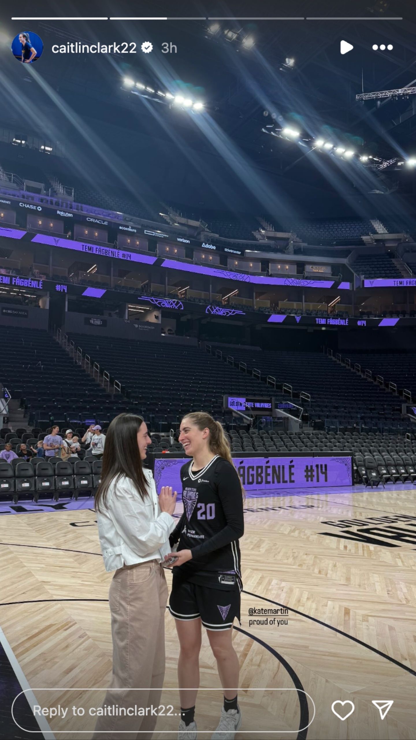 Indiana Fever Caitlin Clark tells Kate Martin how proud she is of her.