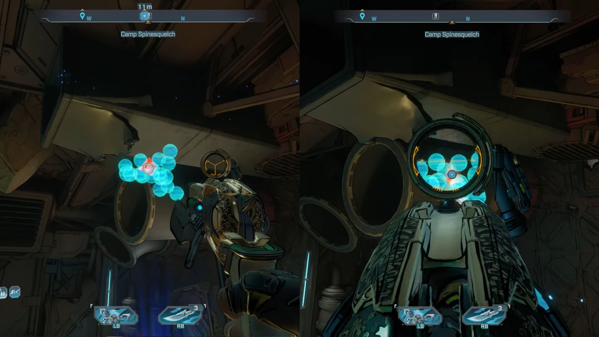 For the last set of triangles, you will need to climb up the crates beside the central console (Image via Gearbox Software)