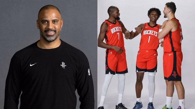 "He playing Warriors all season": NBA fans react as Ime Udoka announces potential Rockets' lineup with 6'7 Amen Thompson as shortest player