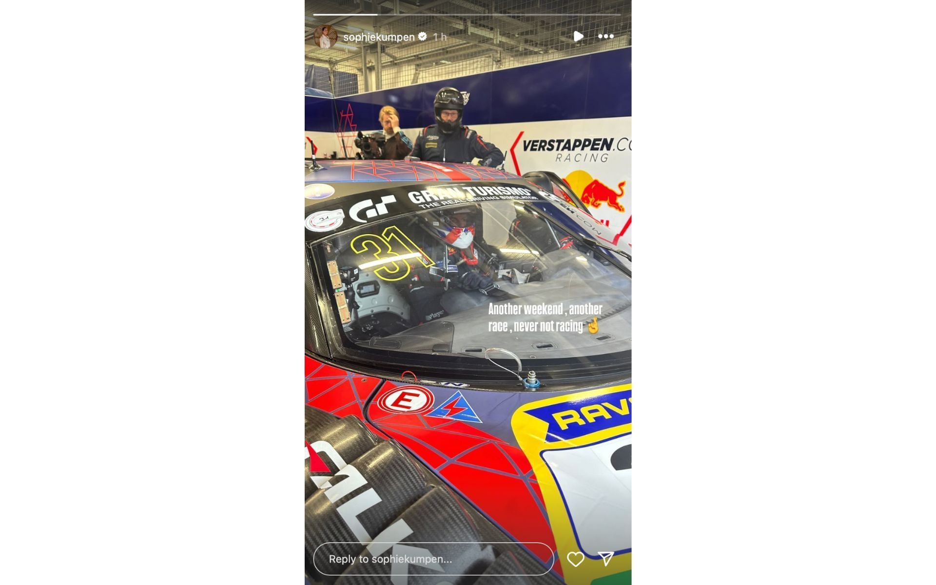 Sophie Kumpen&#039;s Instagram story on Max Verstappen racing at the Nurburgring Nordschleife on September 27 | Source: Instagram/@sophiekumpen