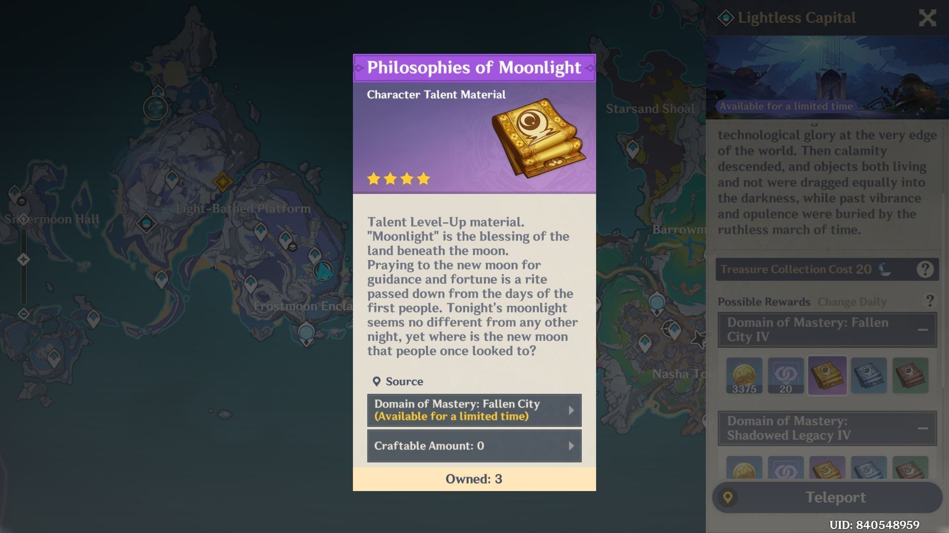 Philosophies of Moonlight is a talent level-up material (Image via HoYoverse)