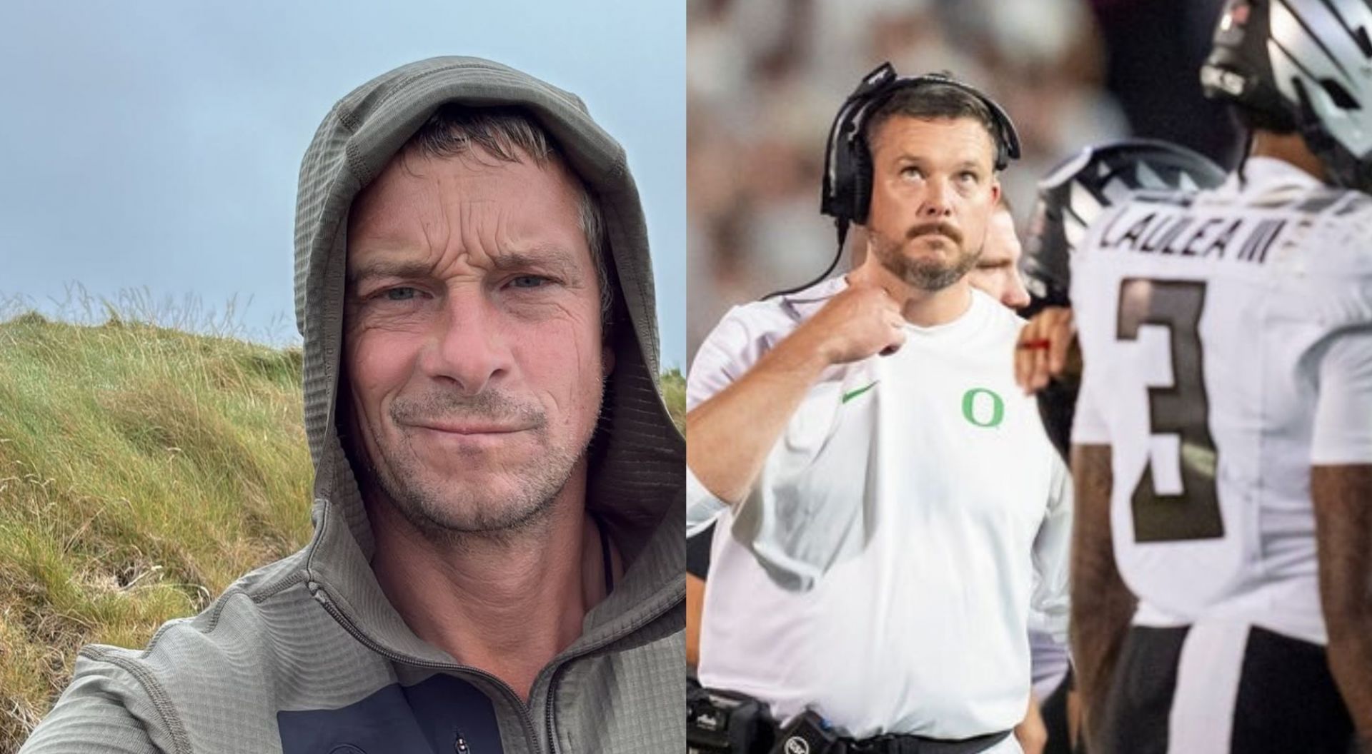 Dan Lanning and Bear Grylls (Credit-Instagram/beargrylls; getty)