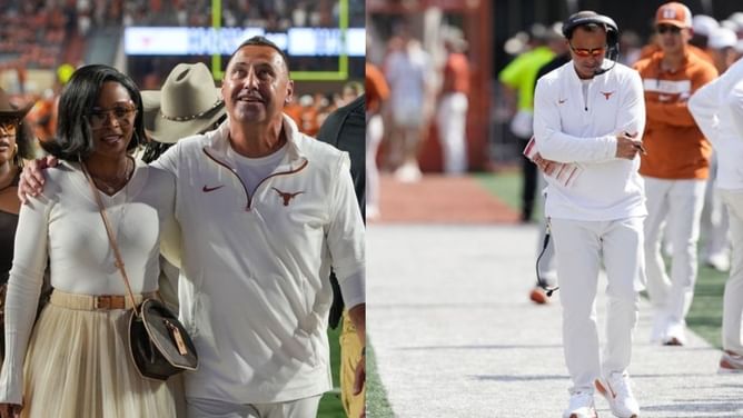 Steve Sarkisian's wife Loreal Sarkisian turns heads with $7200 Boy Chanel handbag, balloon shorts for Texas-Sam Houston State showdown [PHOTOS]