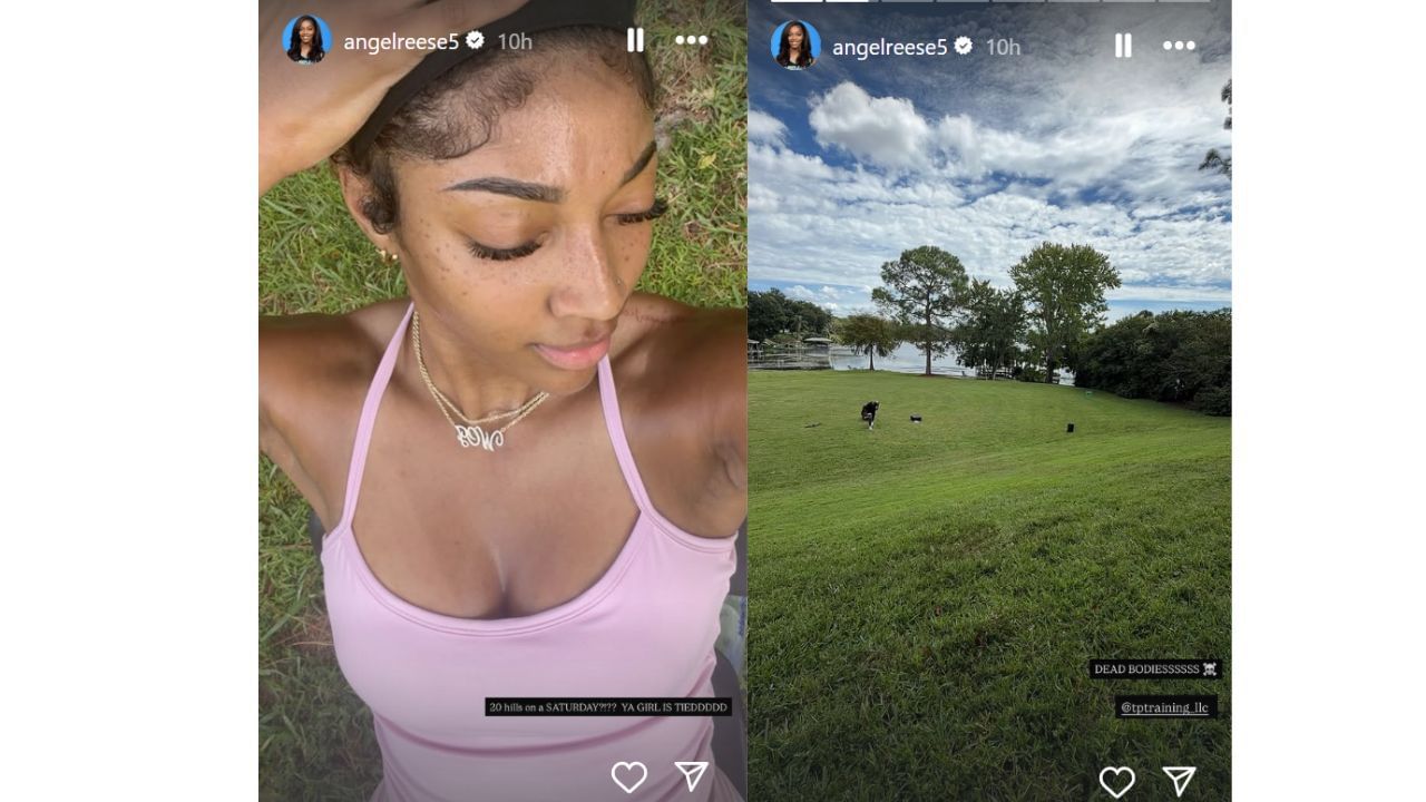 Angel Reese hyping up her Saturday workout on Instagram. [photo: @angelreese5/IG]