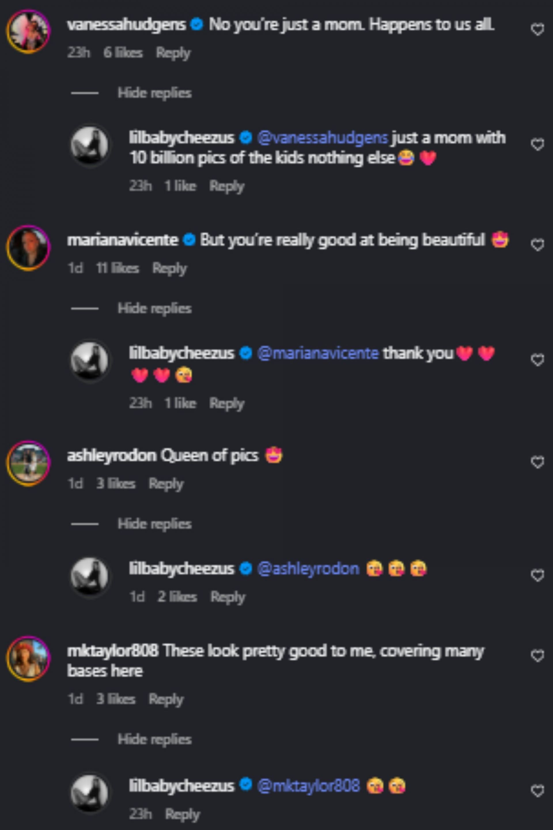 Screenshot of comments [Image Source: Instagram/lilbabycheezus]