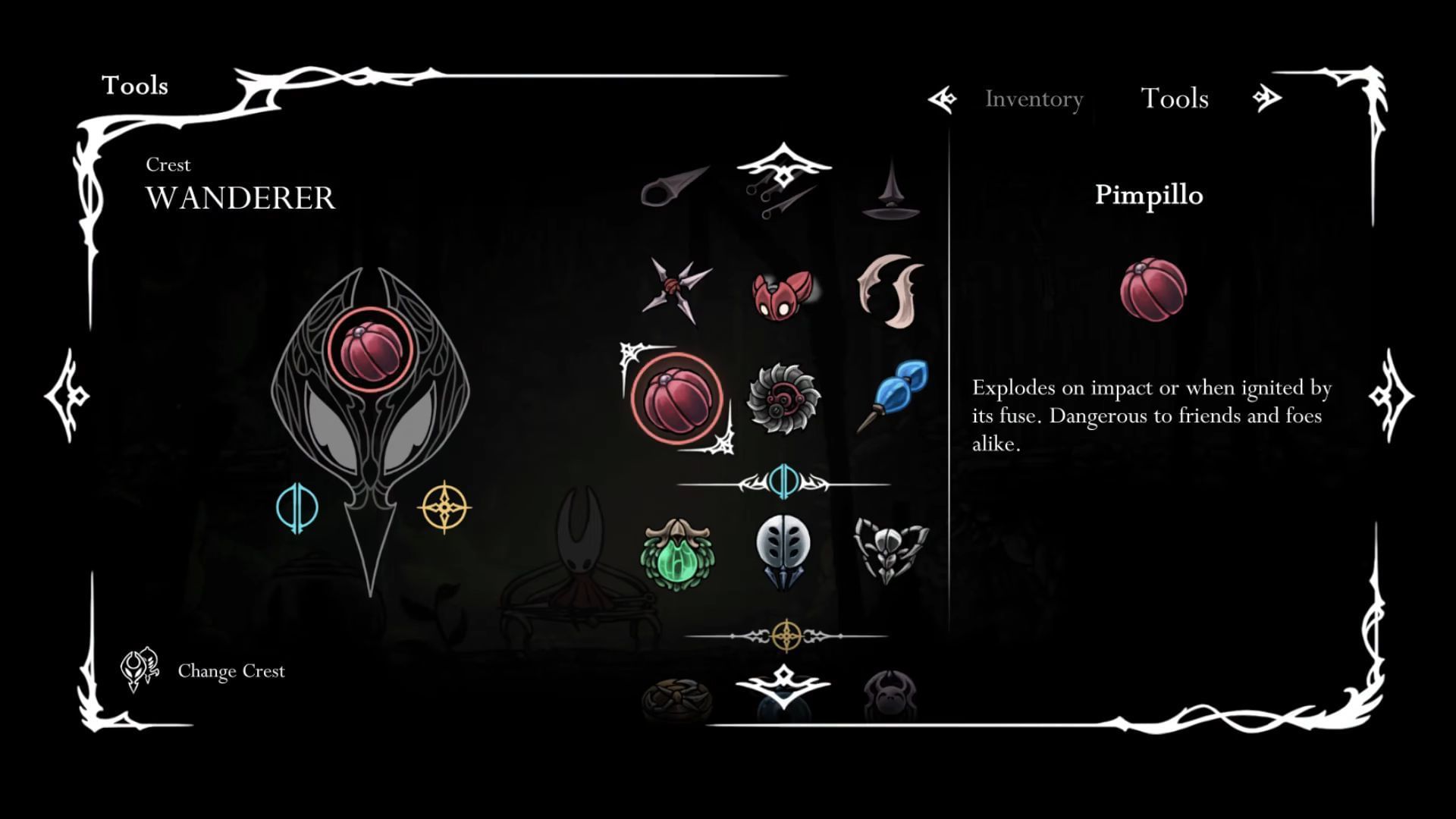 Beginner&#039;s guide: The Wanderer Crest starts you off with balanced slots for combat and utility (Image via Team Cherry)