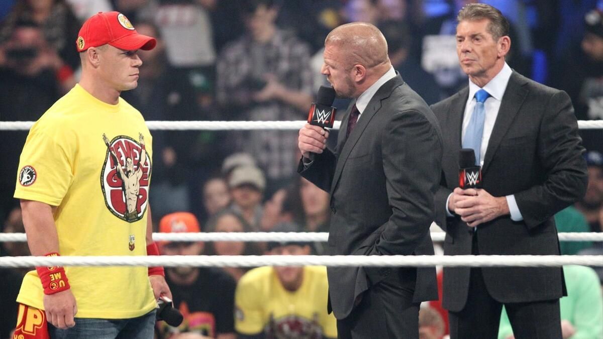Left to right: John Cena, Triple H, and Vince McMahon [Image Credit: wwe.com]