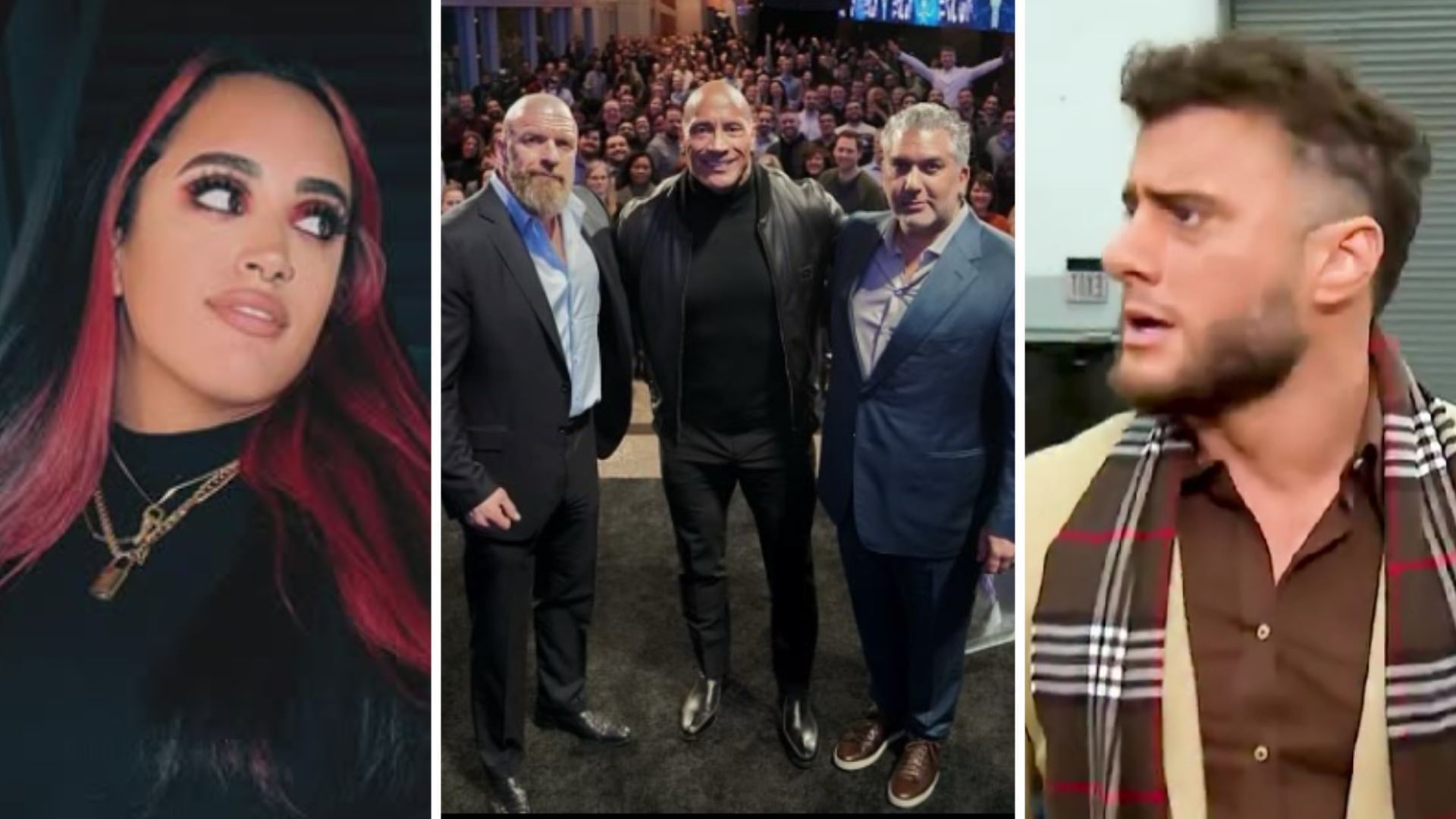 Ava (left), The Rock with Triple H and Nick Khan (middle), MJF (right) [Image credits: stars
