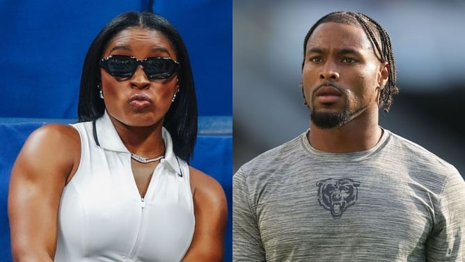 Jonathan Owens enjoys romantic pregame PDA moment with wife Simone Biles at sidelines during Browns vs. Lions (Watch)
