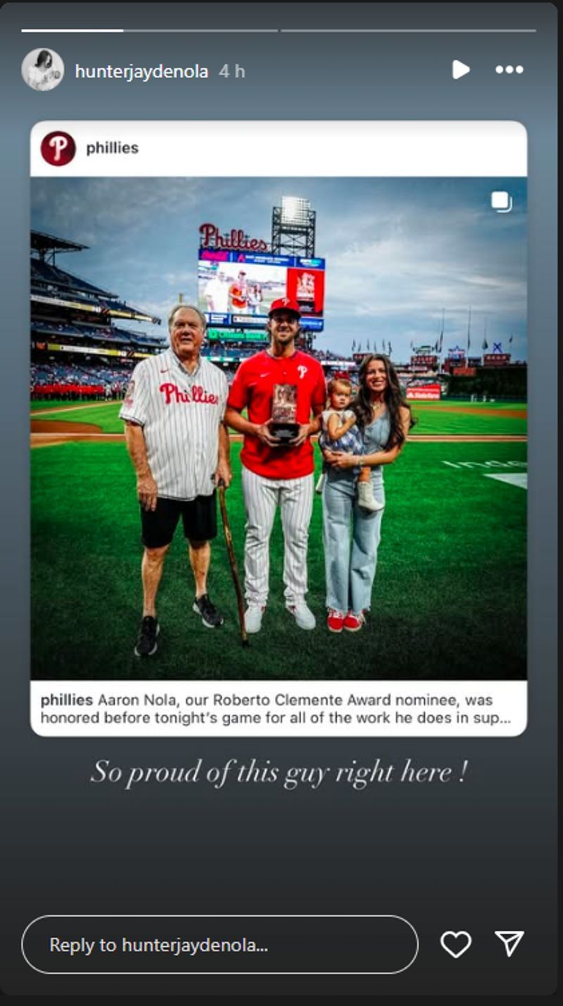 Aaron Nola&#039;s wife, Hunter, reshared the story..(hunterjaydenola/Instagram)