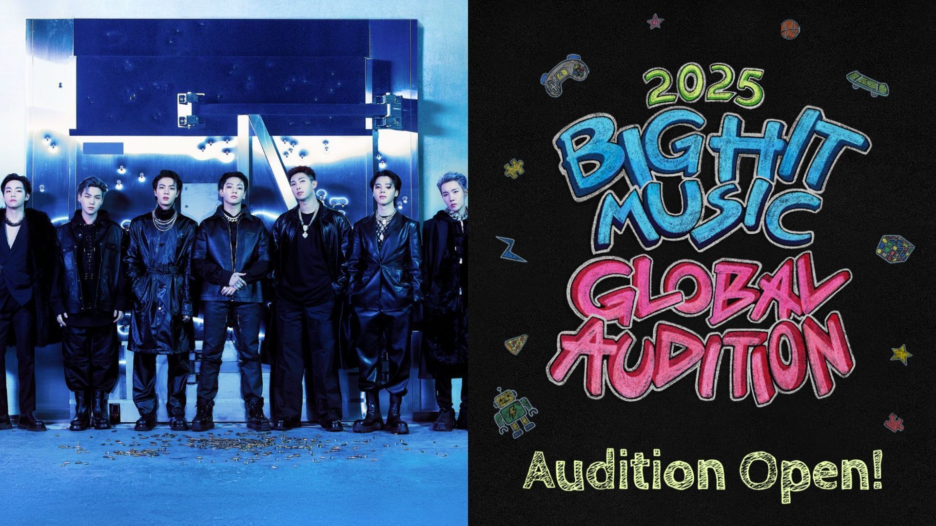 BTS and BIGHIT MUSIC audition poster (Image via Instagram/@hybe.labels.auditions, @bts.bighitofficial)