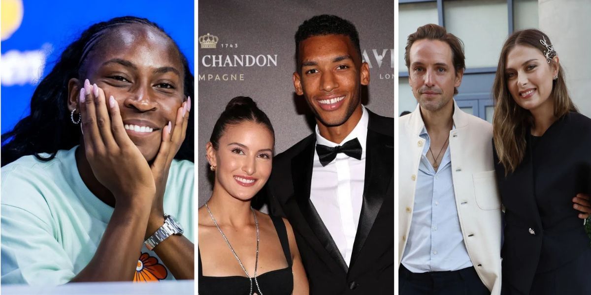 Coco Gauff (left), Nina Ghaibi and Felix-Auger Aliassime (center), Alexander Gilkes and Maria Sharapova (right), Sources: Getty