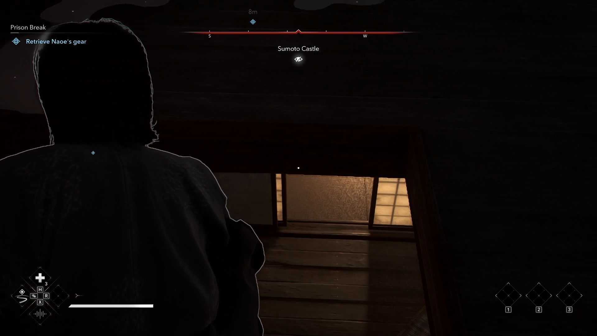 Wait for the guard to leave the place and then take the gear (Image via Ubisoft)