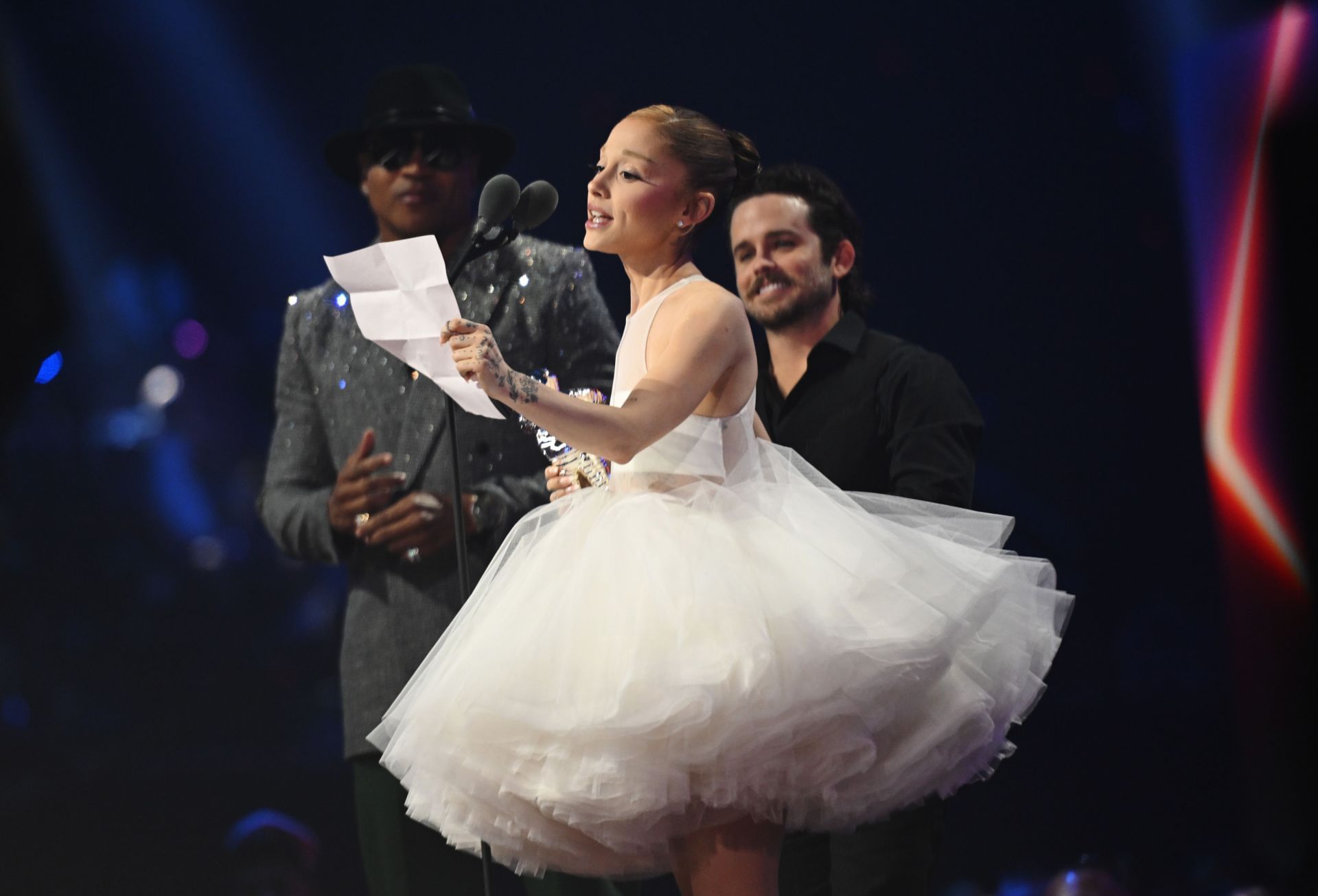 Ariana Grande accepts the Video of the Year Award for &ldquo;Brighter Days Ahead&rdquo; onstage during the 2025 MTV Video Music Awards September 07, 2025 in Elmont, New York. (Image via Getty)