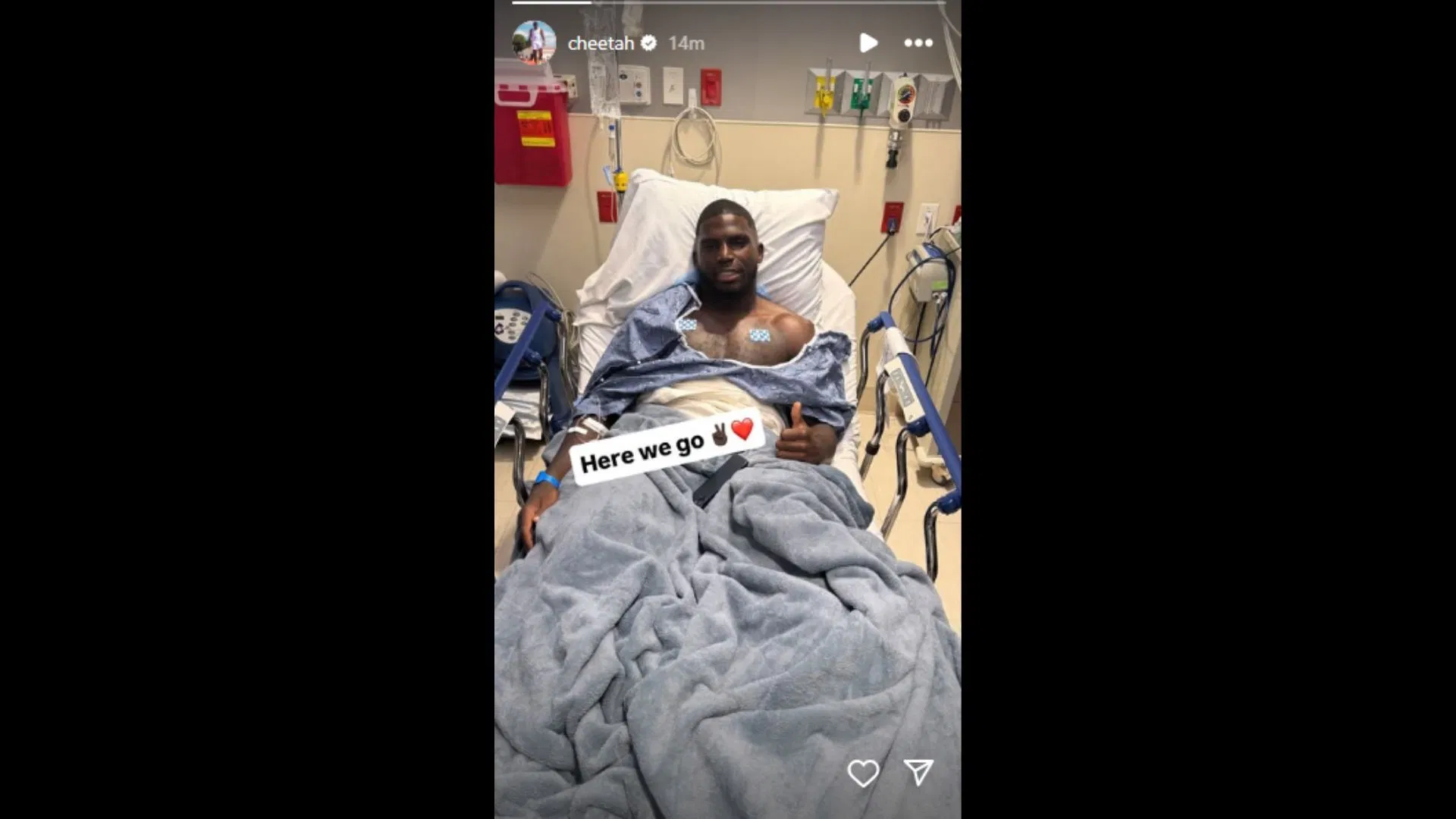Tyreek Hill gave an update on his status after Monday night&#039;s injury. (Photo via Tyreek Hill&#039;s Instagram Story)