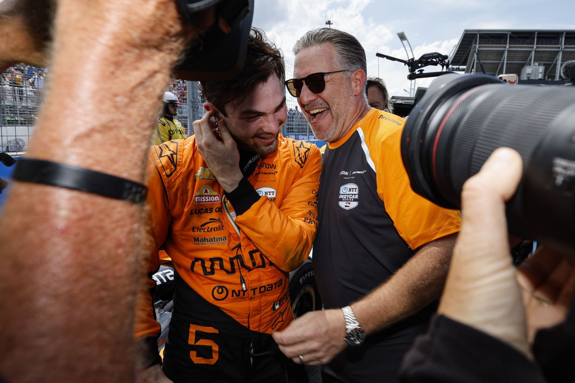 Zak Brown with Pato O'Ward at the NTT INDYCAR Series Ontario Honda Dealers Indy Toronto - Source: Getty