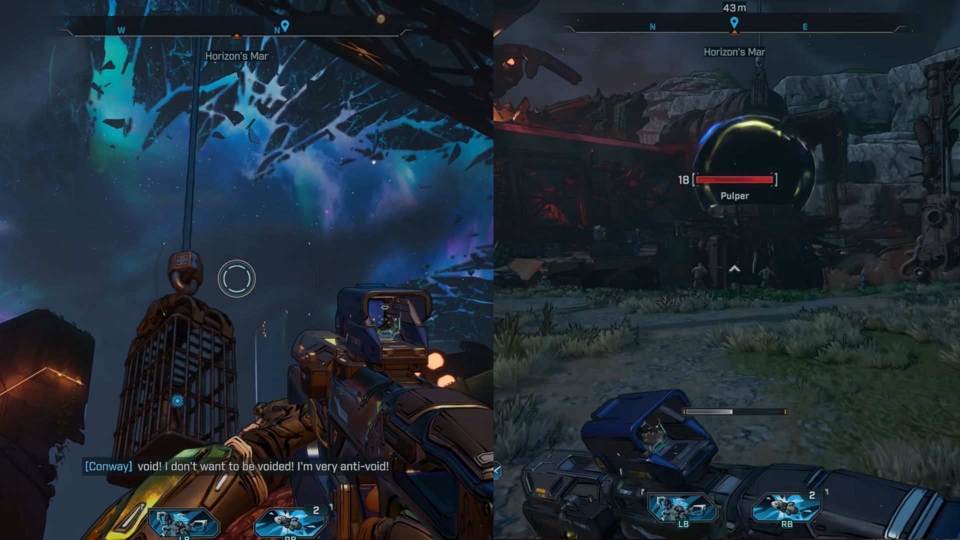 The cage containing Conway is taken away by the crane and is placed near a black hole (Image via Gearbox Software)