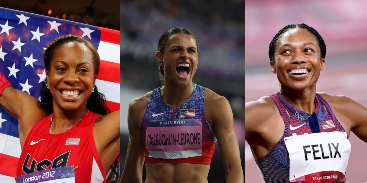 Sanya Richards-Ross (L), Sydney McLaughlin-Levrone (C) and Allyson Felix (R). PHOTO: Getty Images
