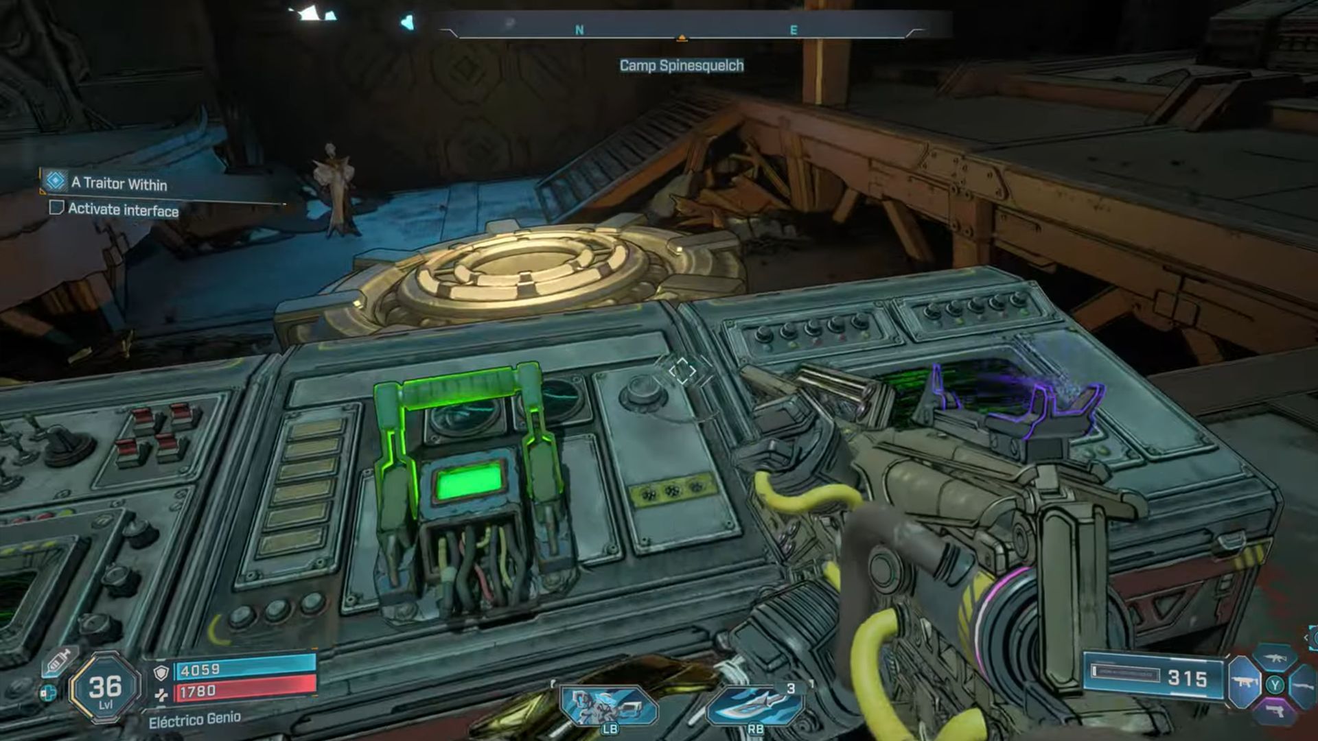 Use the lever on the central console to activate the holographic puzzle (Image via Gearbox Software)