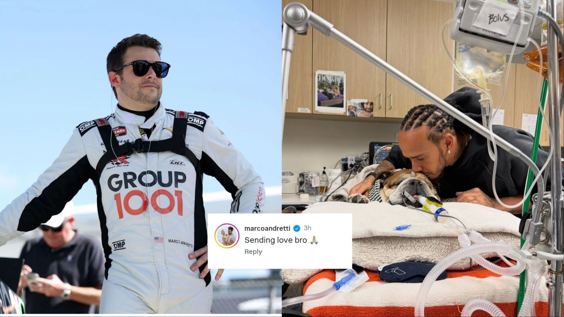 Image credits: L: Getty, Marco Andretti; R: Instagram@Lewishamilton