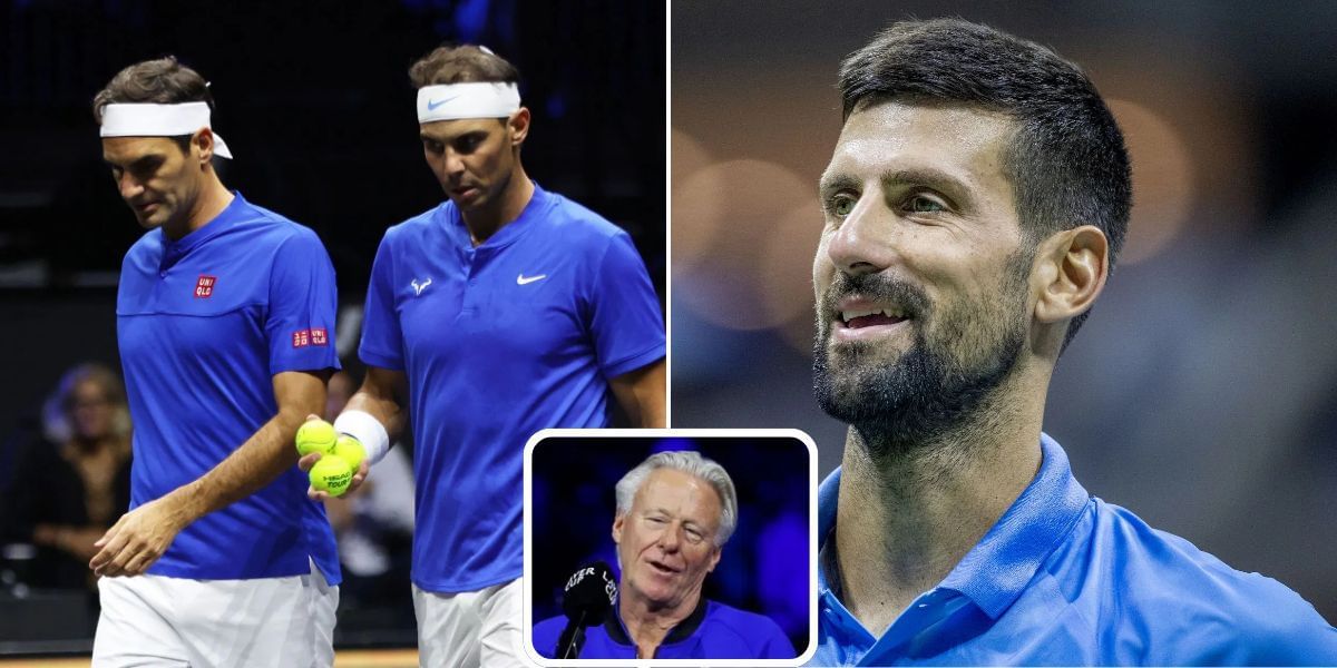 Roger Federer and Rafael Nadal (left), Novak Djokovic (right), Bjorn Borg (bottom inset), Sources: Getty