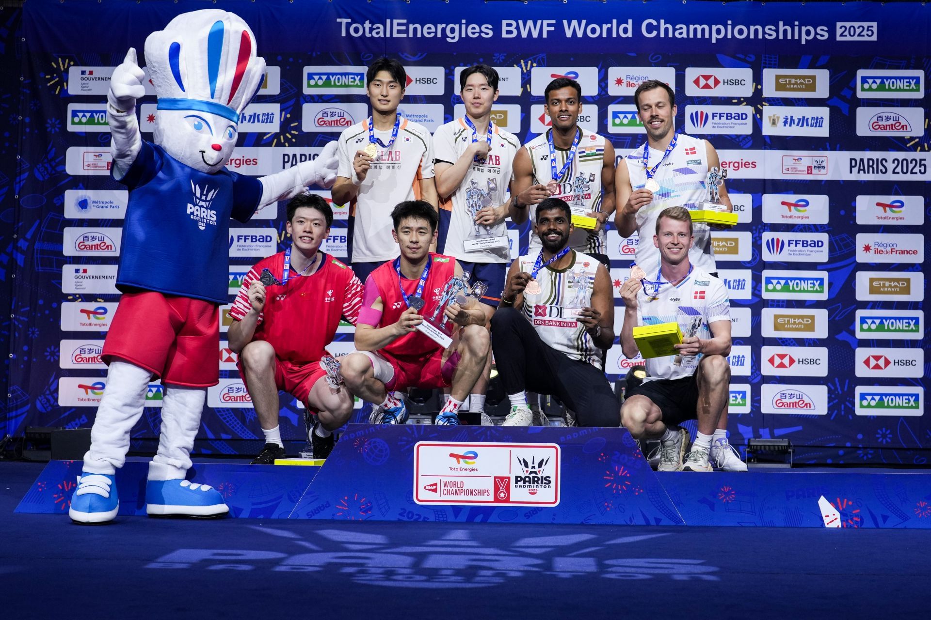 Men&#039;s doubles podium at the TotalEnergies BWF World Championships (Image Source: Getty)