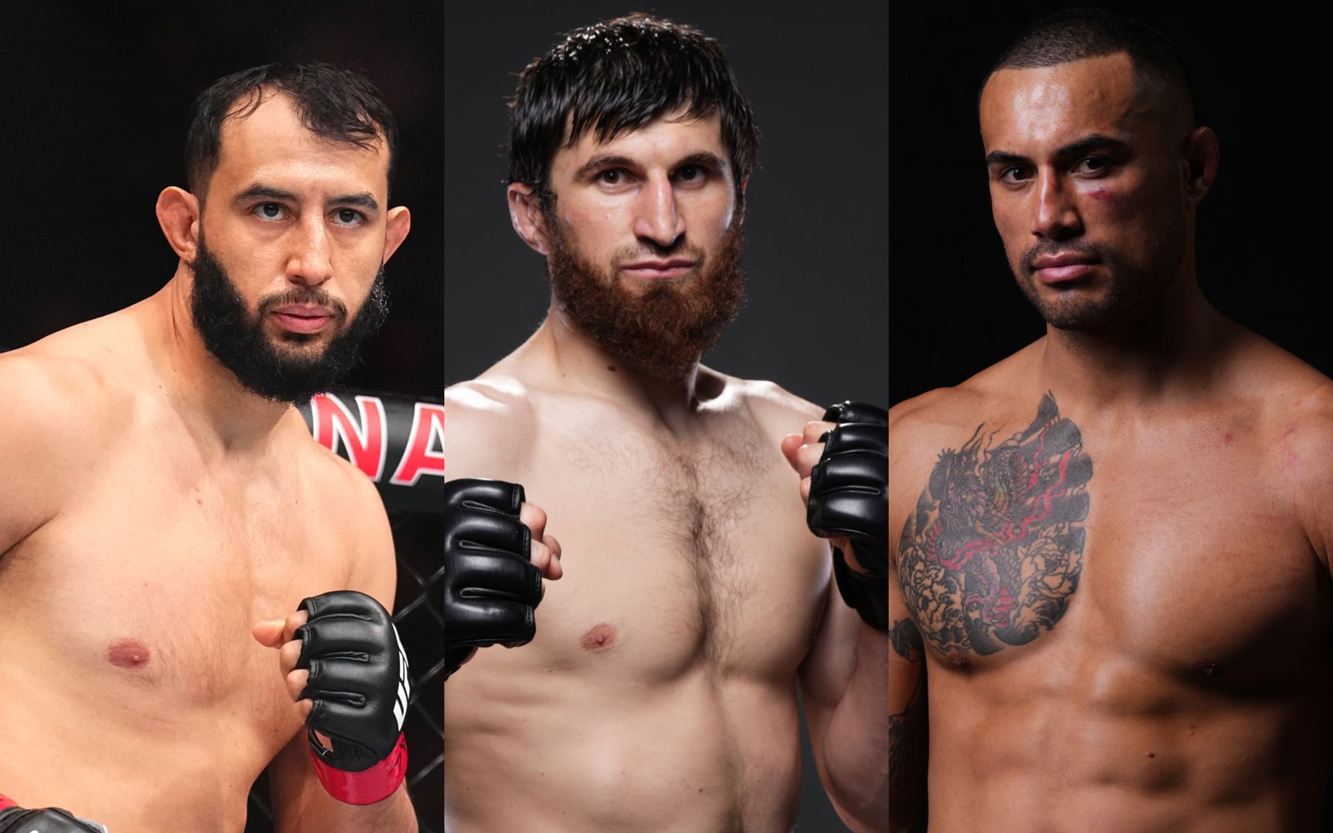 Magomed Ankalaev (middle) prefers fighting winner of Carlos Ulberg (right) vs. Dominick Reyes (left) next. [Images courtesyL Getty Images] 